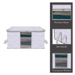 Kuber Industries Underbed Storage Bag  Clothes Storage Organizer  Clear Window Blanket Cover  Cloth Organizer with Handle  Jute Printed-Design  Large  Pack of 3  Gray image 2