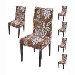 HOKIPO Set Of 6 Brown Printed Chair Covers-12