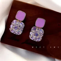 Celestique Korean Zircon Studded Square Shaped Drop Earrings-55