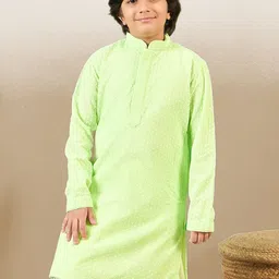 Here&Now X Sanwara Boys Chikankari Embroidered mandarin Collar Pure Cotton Kurta-picture-54