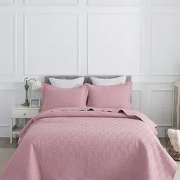 URBAN DREAM 3-Pcs Pink Cotton Geometric Chevron Quilted Double Queen Bed Cover-picture-31