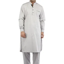 Exotic India Men Mandarin Collar Regular Pure Cotton Kurta with Pyjamas-image-95