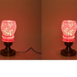 SOMIL Pack of 2 Pink Printed Glass Table Lamp-image-53