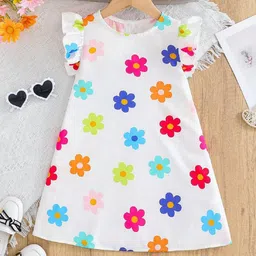 White World Girls Flutter Sleeve A-Line Dress-image-55