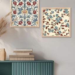 Kotart Brown & Blue 2 Pieces Floral Printed Wooden Wall Paintings-44