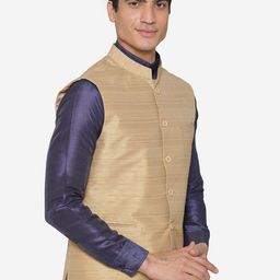 MANQ Men Beige Solid Nehru Jacket image 5