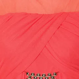 Kiya Red Solid Net Drape Gown with Metallic Detail image 2