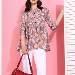 Moda Rapido Women Peach Printed Viscose Rayon Tops-picture-35