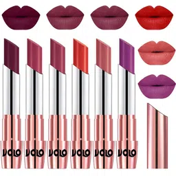 VOLO Set Of 6 Creme Matte Lipsticks -Wine-Rose Pink-Cherry-Orange-Light Peach-Purple-9