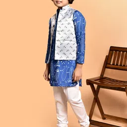 PRINTINDIA Boys Quirky Printed Band Collar Straight Kurta with Trouser & Nehru Jacket-9