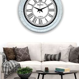 OLIVE TREE Blue & White Textured Round Modern Wall Clock-picture-29