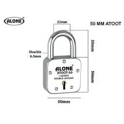 ALONE LOCKS 50 mm Steel Chrome with 9 Keys Door Padlock, Atoot50-9CK-03 (Pack of 3) image 3