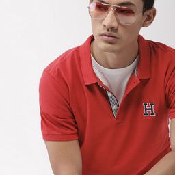Harvard Men Red Solid Polo Collar Pure Cotton T-shirt-image-71