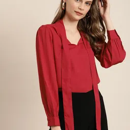 her by invictus Rust Red Top With Cuffed Sleeves-37
