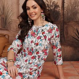Sangria Floral Printed Gotta Patti Detail A-Line Kurta with Dhoti Pants-picture-50