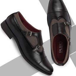 FAUSTO Men Black PU Monks-image-30