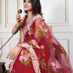 House of Pataudi Embroidered Work Saree With Blouse Piece-image-90
