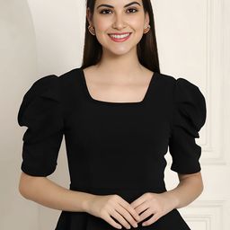 Mast & Harbour Women Solid Square Neck Cotton Peplum Top-image-91