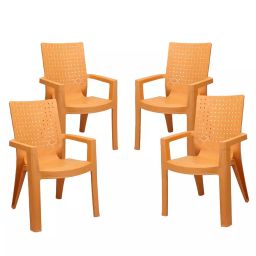 Maharaja Matrix Arm Rest Plastic Chair Amber Gold for Home, Office (Set of 4)-0