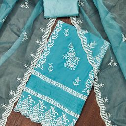 HERE&NOW Floral Embroidered Organza Unstitched Dress Material-image-36