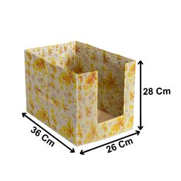 Kuber Industries Set Of 6 Yellow Flower Printed Foldable Rectangle Saree Stacker Organisers With Handles image 5