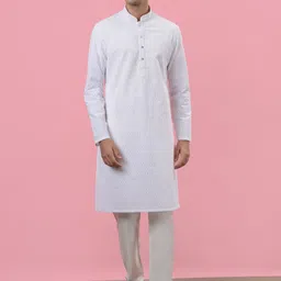 azania Men Ethnic Motifs Embroidered Regular Thread Work Kurta with Pyjamas-10