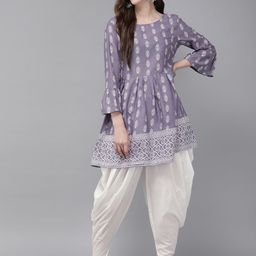 Anouk Women Purple & White Printed Kurti with Dhoti Pants-image-17
