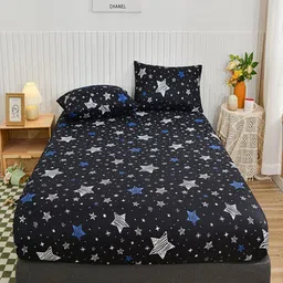 JC HOME Black & White Ethnic Motifs 140 TC Single Bedsheet with 1 Pillow Covers-image-82