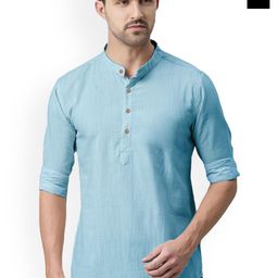univibe Selection Of 2 Band Collar Rolled-Up Sleeves Pure Cotton Slim Fit Kurtas-image-7