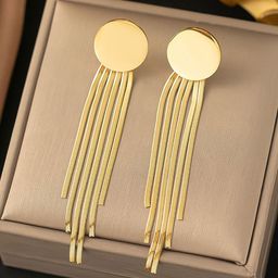 Designs & You Stainless Steel Gold-Plated Tasselled Circular Drop Earrings-40