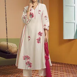 Bhama Couture Jennifer Winget Floral Embroidered Anarkali Kurta With Palazzos & Dupatta-51