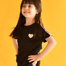 Anthrilo Half Sleeves Heart Print Tee - Black-picture-12