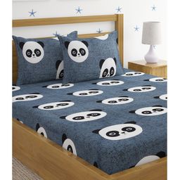 HOSTA HOMES 280 GSM Glaced Cotton Double Size Bedsheet With 2 Pillow Covers Panda Print - Multicolor-image-61