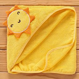 Babyhug  Woven Terry Hooded Towel Sun Embroidery - Yellow-picture-26