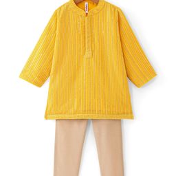 Babyhug Woven Full Sleeves Sequenced Embroidered Kurta Pyjama Set  -Yellow-image-79