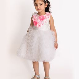 A Little Fable Sleeveless Flower Applique Detailed Provence Cascade Dress - White-image-53