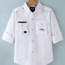 Ruff Twill Woven Full Sleeves Solid Shirt - White-image-62