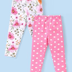 Babyhug Cotton Lycra Knit Full Length Leggings with Floral & Polka Dot Print Pack of  2 - Multicolour-image-53