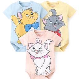 Babyhug Disney Interlock Cotton Knit Half Sleeves Onesies with Aristocat Marie Graphics Pack Of 3 - Multicolour-image-76