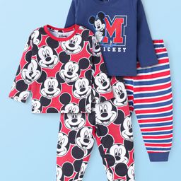 Babyhug Disney Single Jersey Knit Full Sleeves Night Suits with Mickey Mouse Print Pack of 2 - Blue & Red-image-120