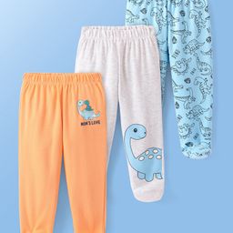Doodle Poodle Interlock Cotton Knit Bootie Leggings with Dino Print Pack of 3 - Blue,Grey & Orange-image-83