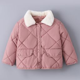 Kookie Kids Full Sleeves Padded Quilted Jacket With Fur Detailing At Collar - Pink-image-88