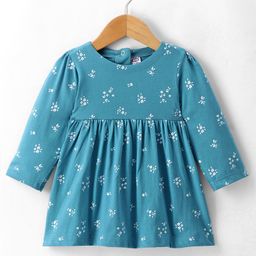 Zero Sinker Knit Full Sleeves Floral Printed Frock - Turquoise-image-57