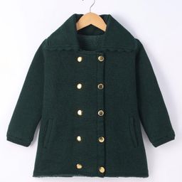 Yellow Apple Viscose Knit Full Sleeves Collared Neck Solid Colour Winter Coat - Olive Green-image-69