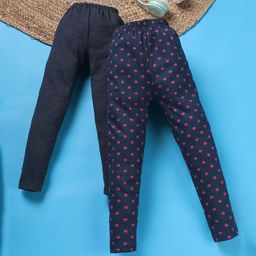 RAINE AND JAINE Pack of 2 Polka Dots Printed & Solid Leggings - Navy Blue-image-59