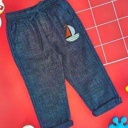Pantaloons Baby Cotton Ship Printed Pants - Navy Blue-image-4