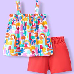 Babyhug Single Jersey Knit Sleeveless Top & Shorts Set with Floral Print - White & Red-picture-13