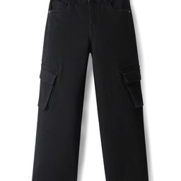 Pine Kids Full Length Washed Denim Jeans with Cargo Pockets - Black-image-2