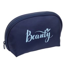 QIPS Round Beauty Cosmetic Pouch - Navy Blue-image-1