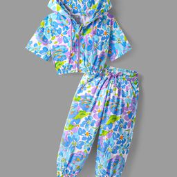 OLLINGTON ST.Cotton Printed Co-Ord Set OF Half Sleeves Hoodie & Joggers - Multicolor-image-87